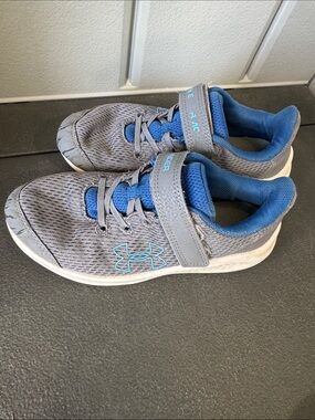 Under Armour Gray and Blue Kids Athletic Sneakers